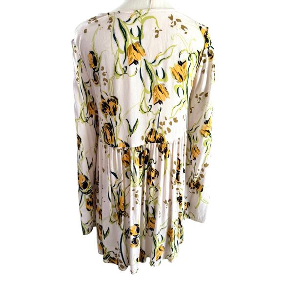 Free People XS Bella Porcelain Tunic Top White & Yellow Floral Boho Baby Doll - Picture 10 of 10
